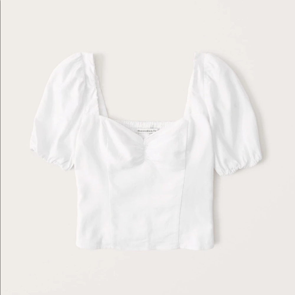 Short sleeve cinched linen blend top
